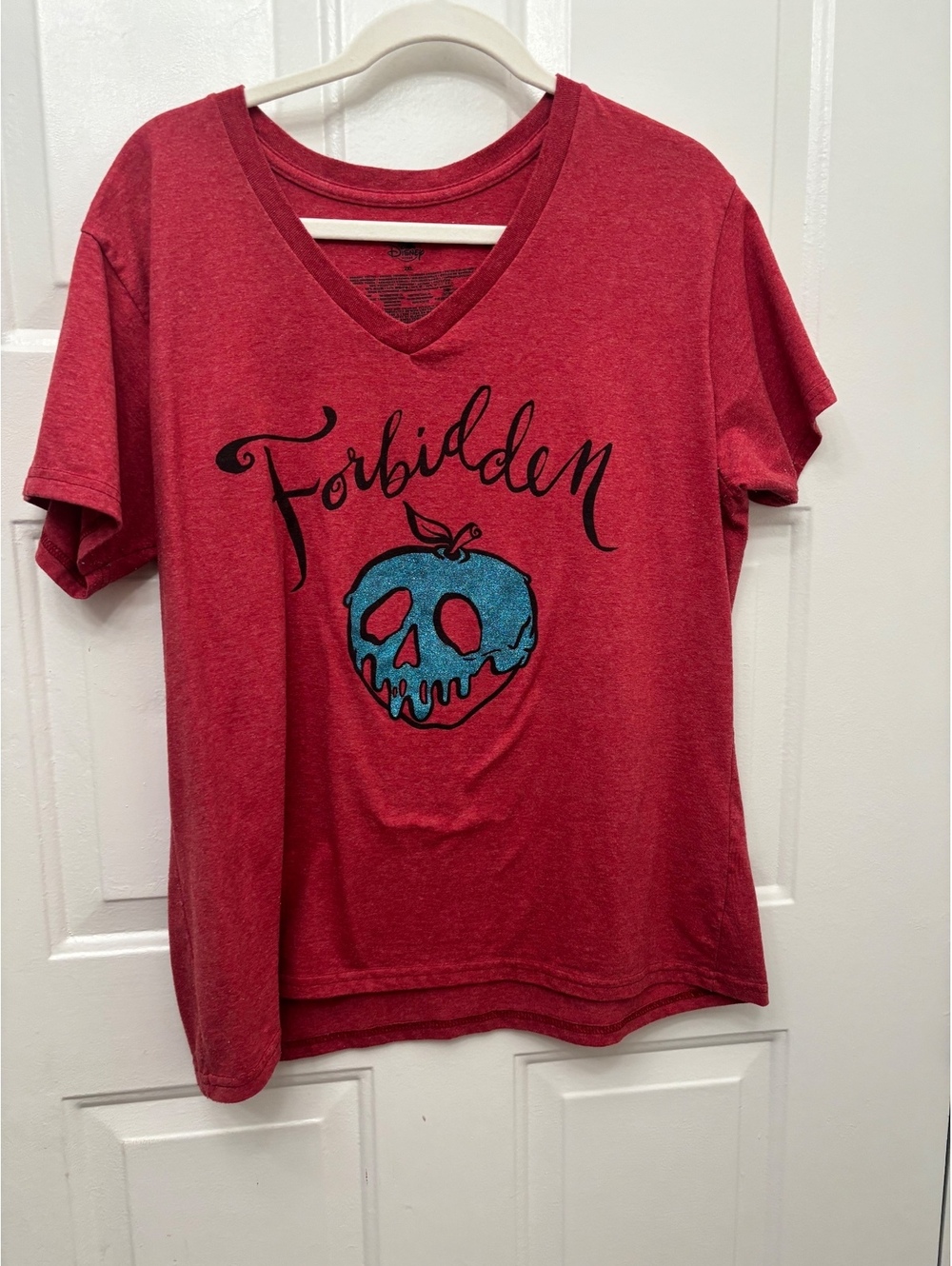 Disney Forbidden Apple Graphic Red V-Neck T-Shirt 2XL